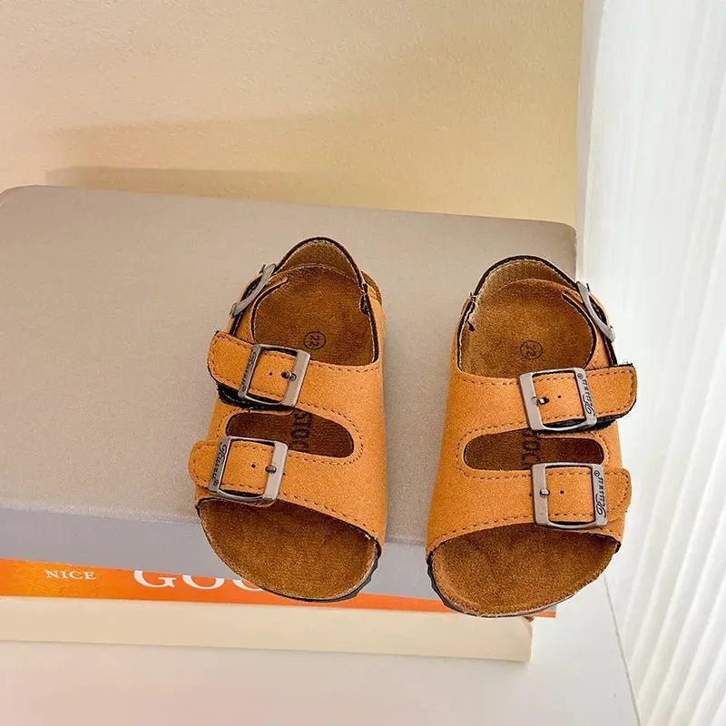 Suede Double Strap Kids Cork Sandals