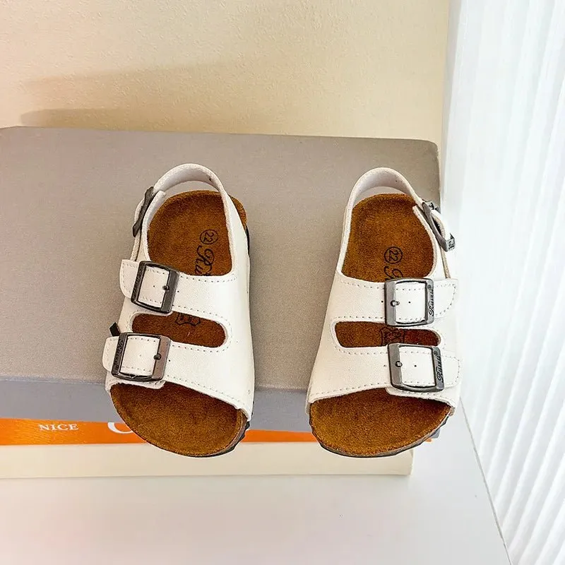 Suede Double Strap Kids Cork Sandals