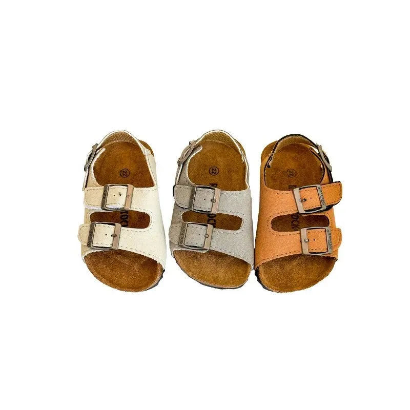 Suede Double Strap Kids Cork Sandals