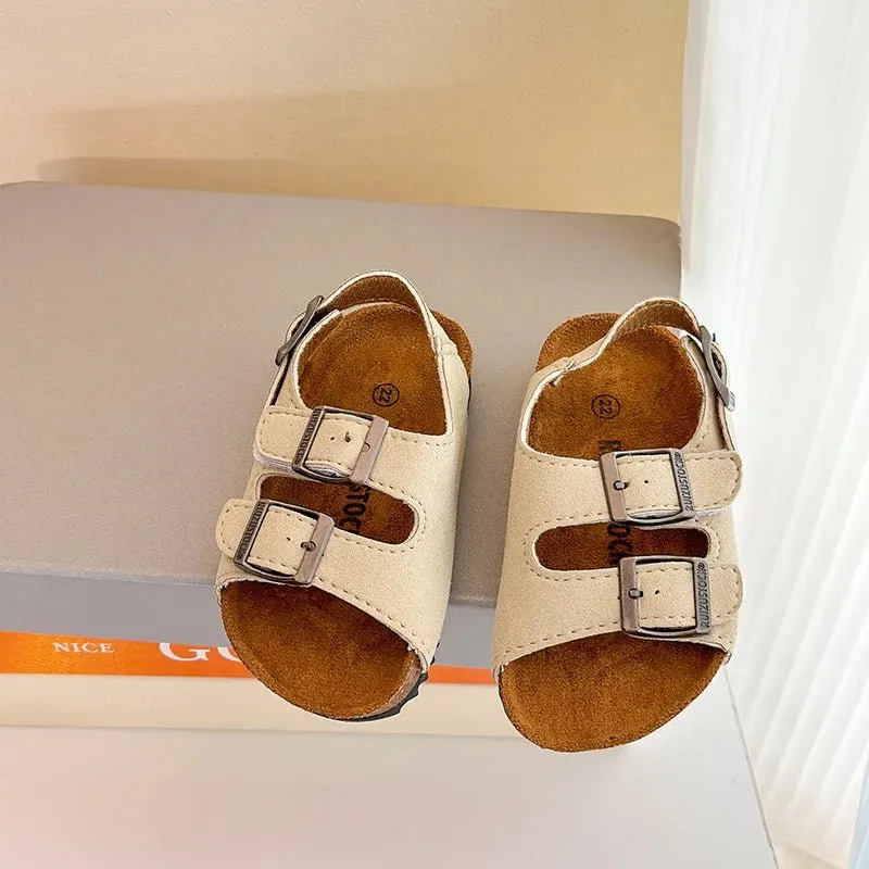 Suede Double Strap Kids Cork Sandals