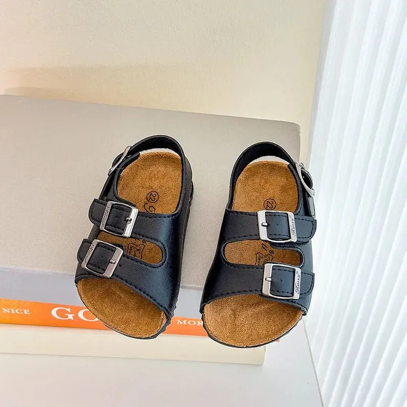 Suede Double Strap Kids Cork Sandals