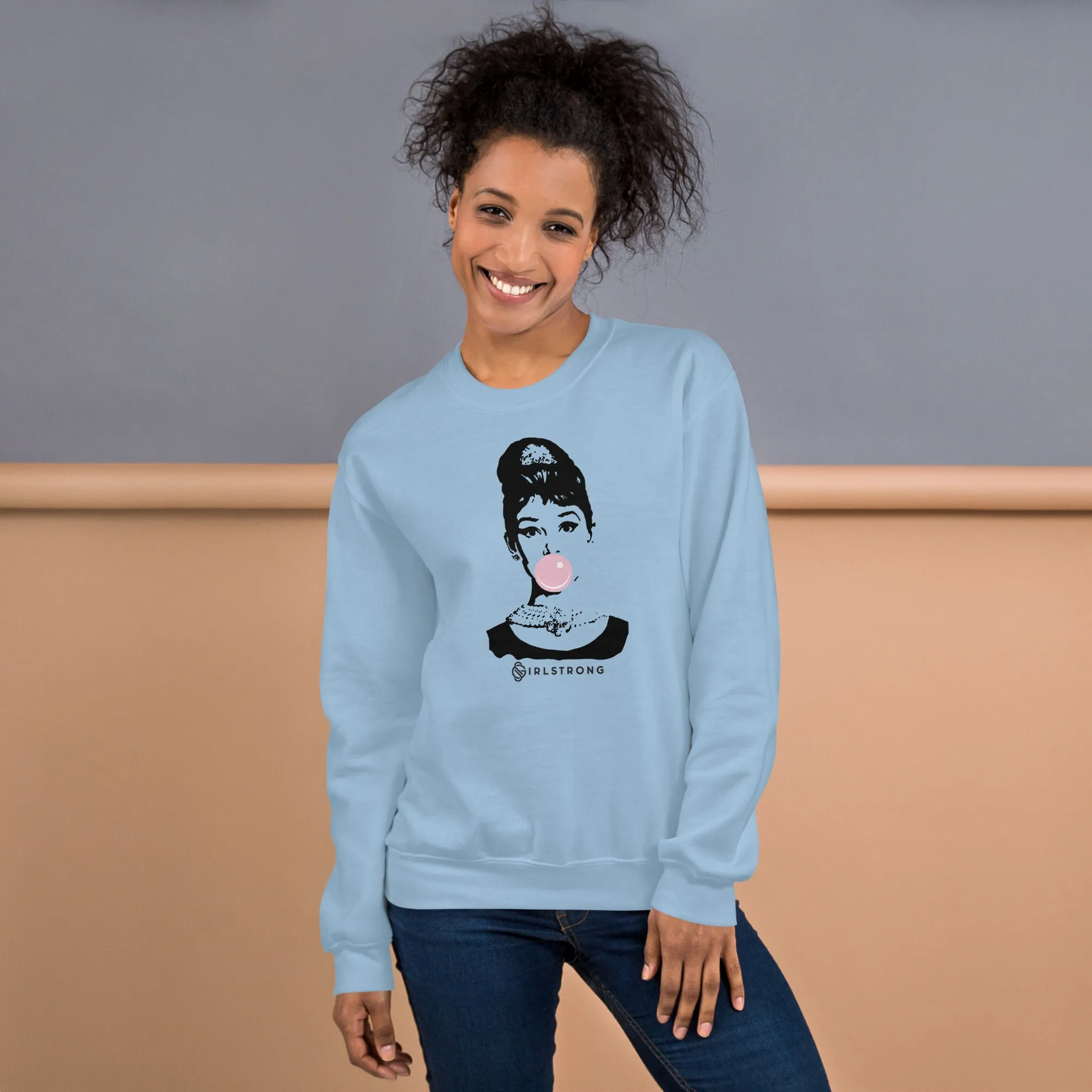 THE ESSENTIAL UNISEX SWEATSHIRT LIGHT BLUE AUDREY HEPBURN