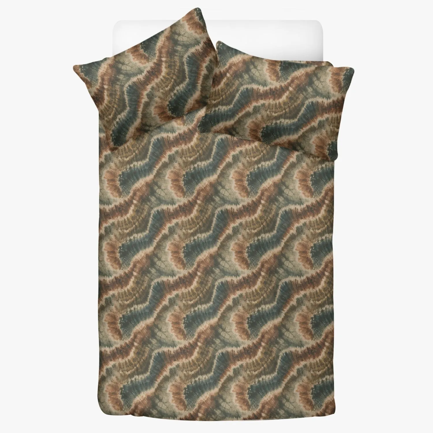 Vampire Art 3-Piece Retro Polyester Bedding Set - Green and Brown Tie Dye