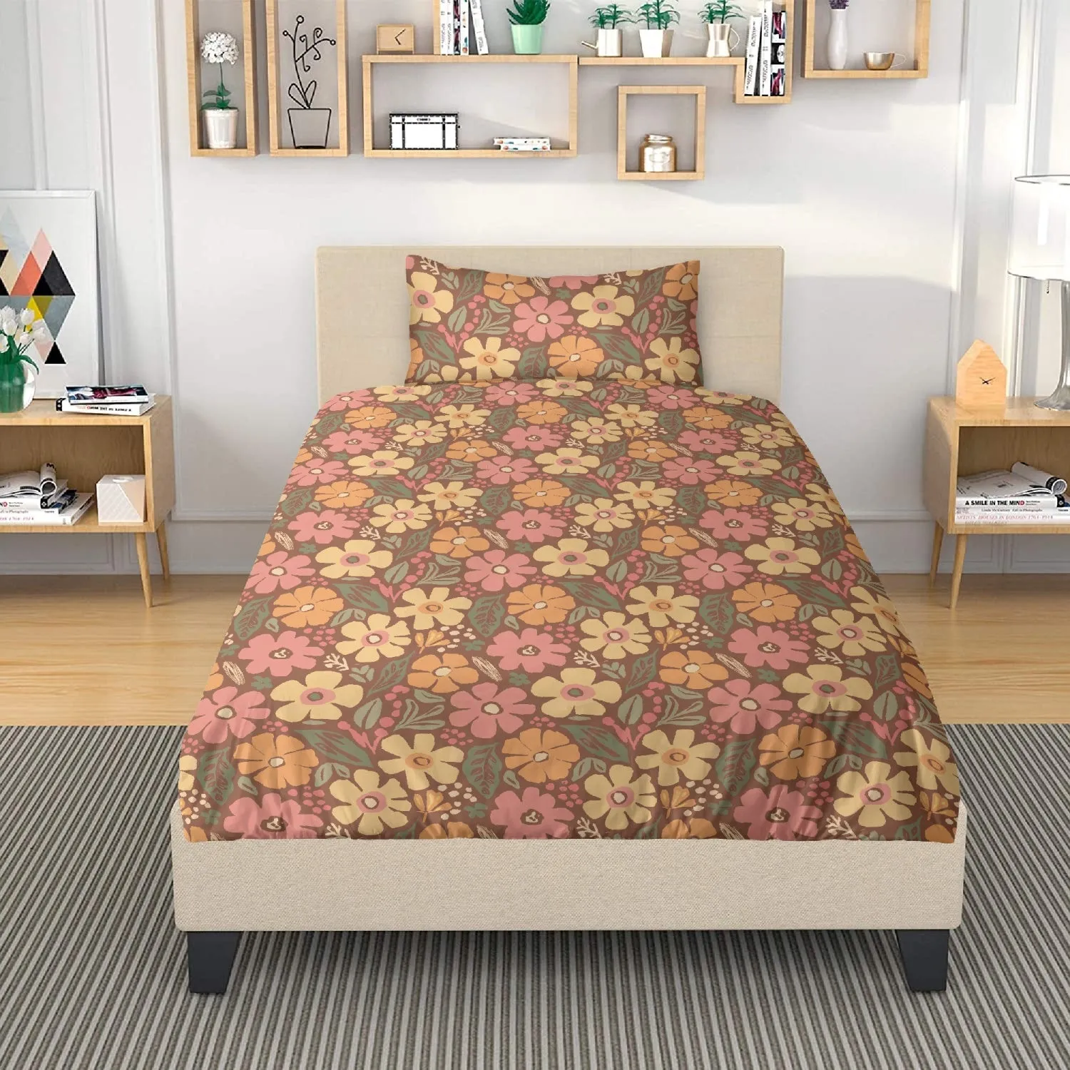 Vampire Art 3-Piece Retro Polyester Bedding Set - Sixties Boho Florals