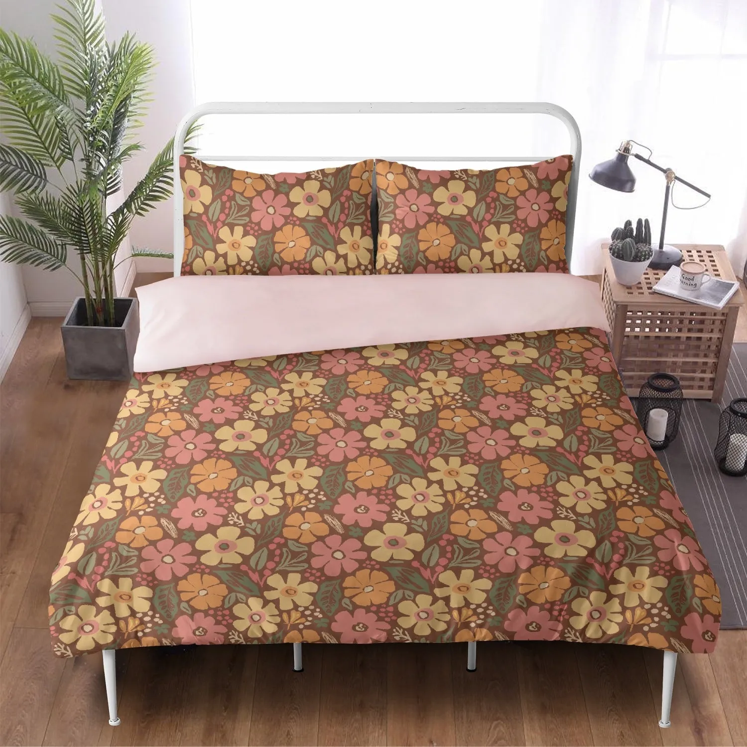 Vampire Art 3-Piece Retro Polyester Bedding Set - Sixties Boho Florals