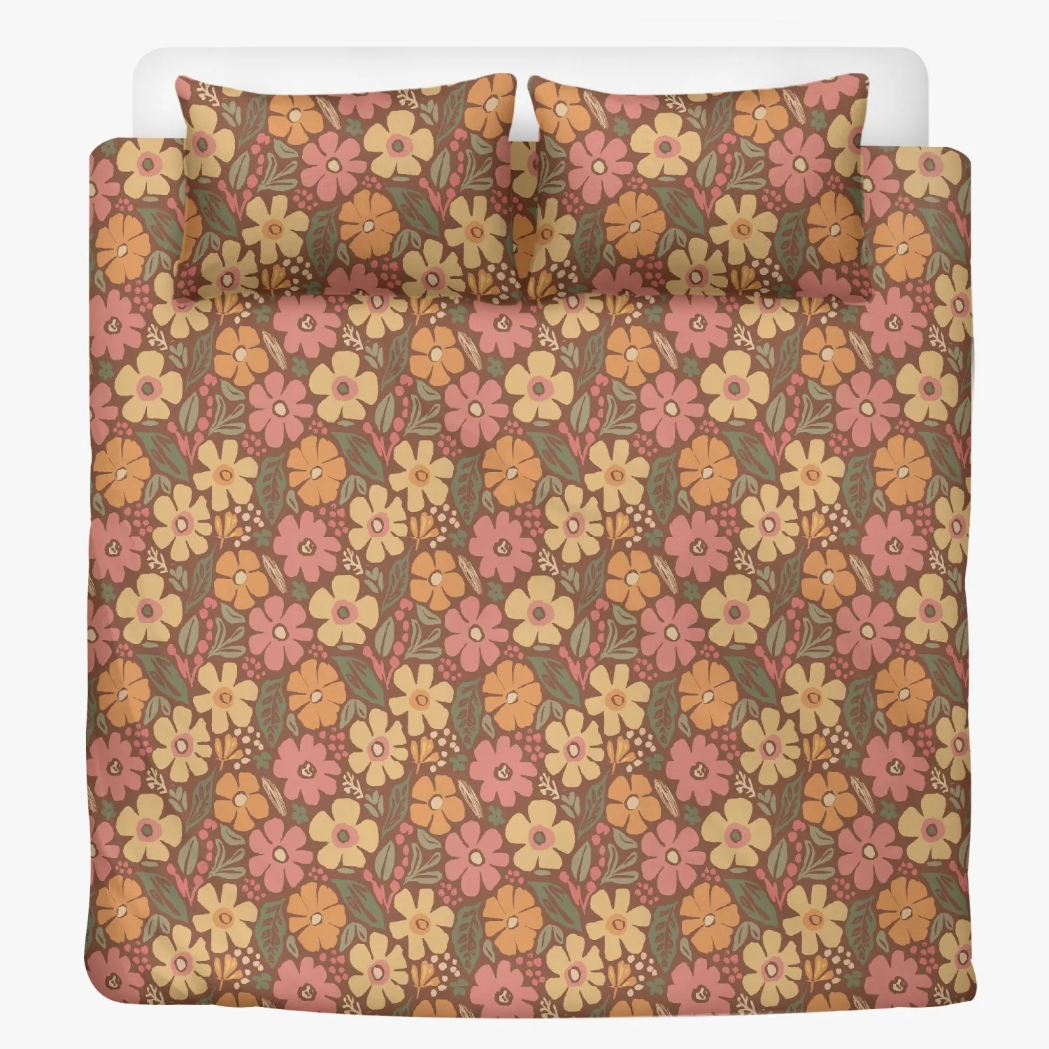 Vampire Art 3-Piece Retro Polyester Bedding Set - Sixties Boho Florals
