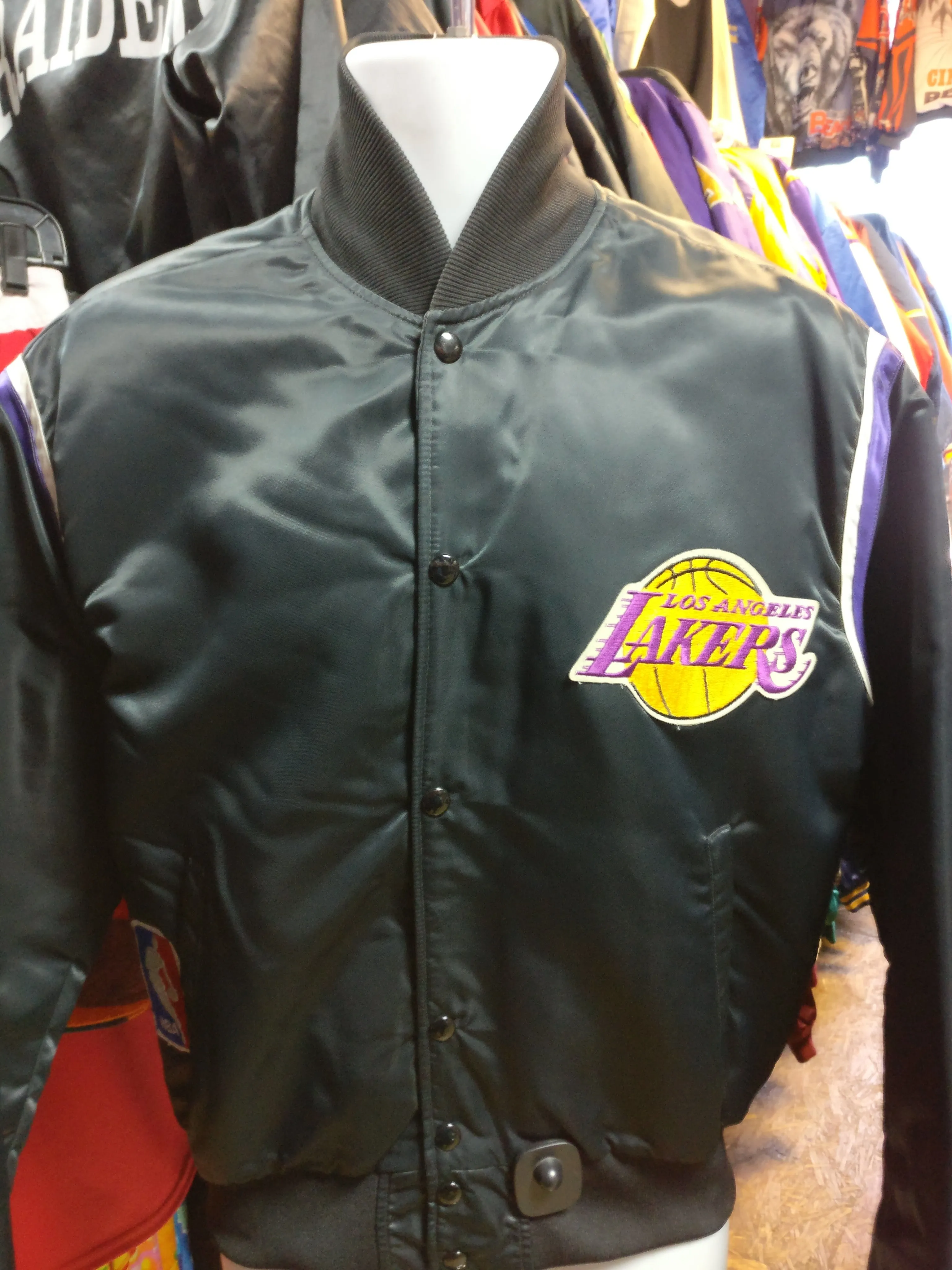 Vtg 80s LOS ANGELES LAKERS NBA Pyramid Back Patch Nylon Jacket M(Mint)