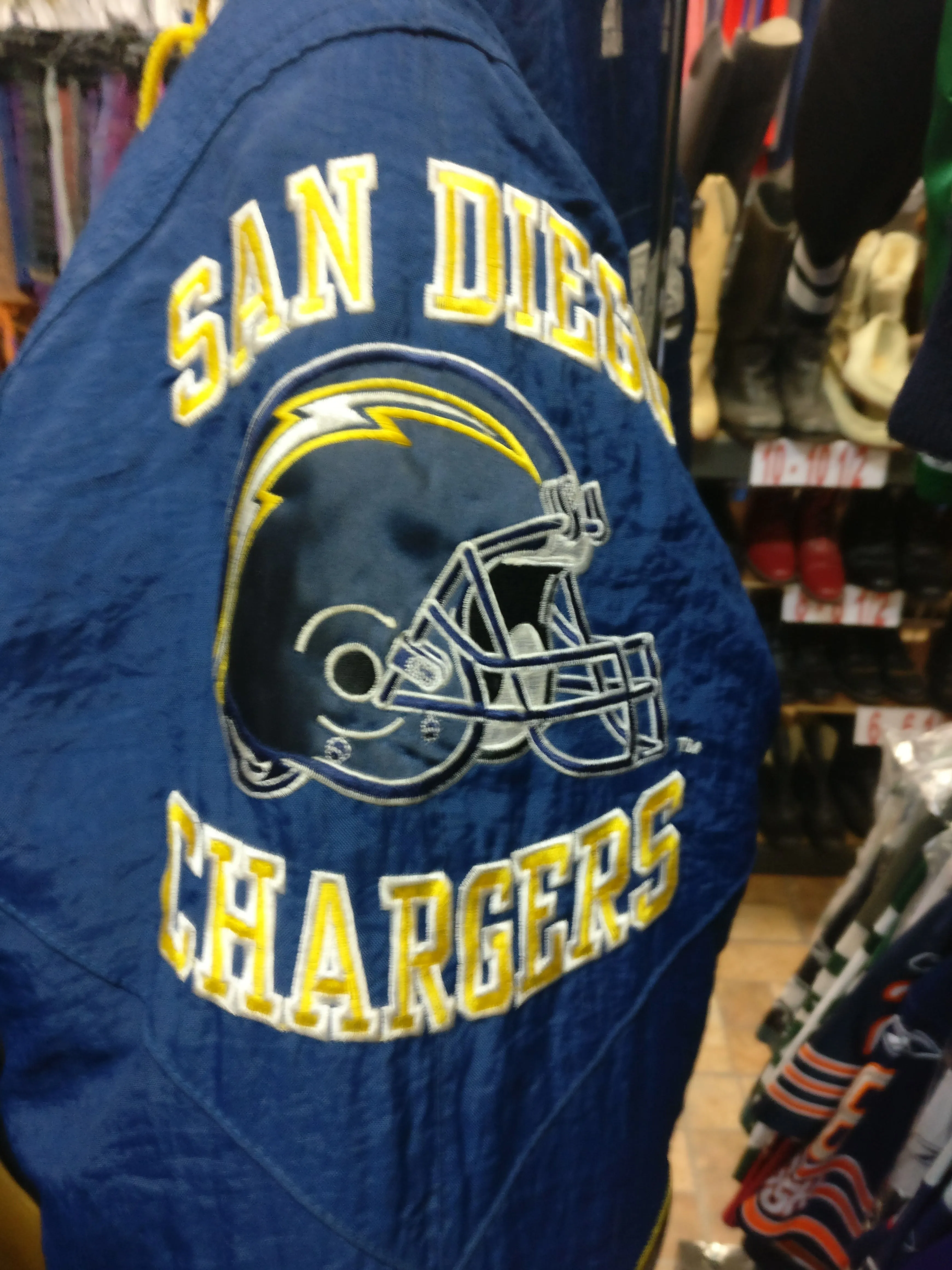 Vtg 90s SAN DIEGO CHARGERS NFL Starter Back Patch Hooded Jacket M