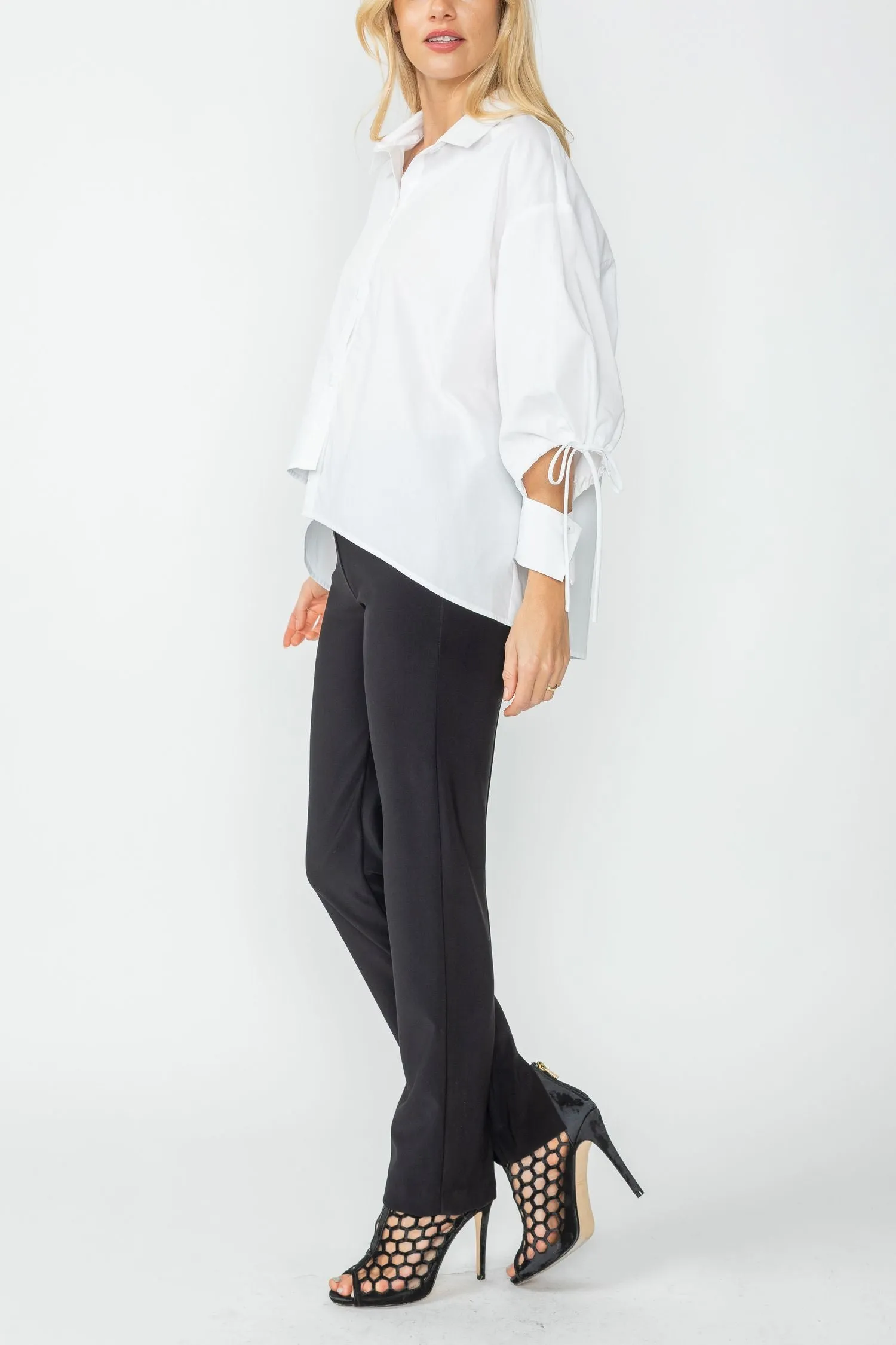 White Unbalanced Button Front Shirt