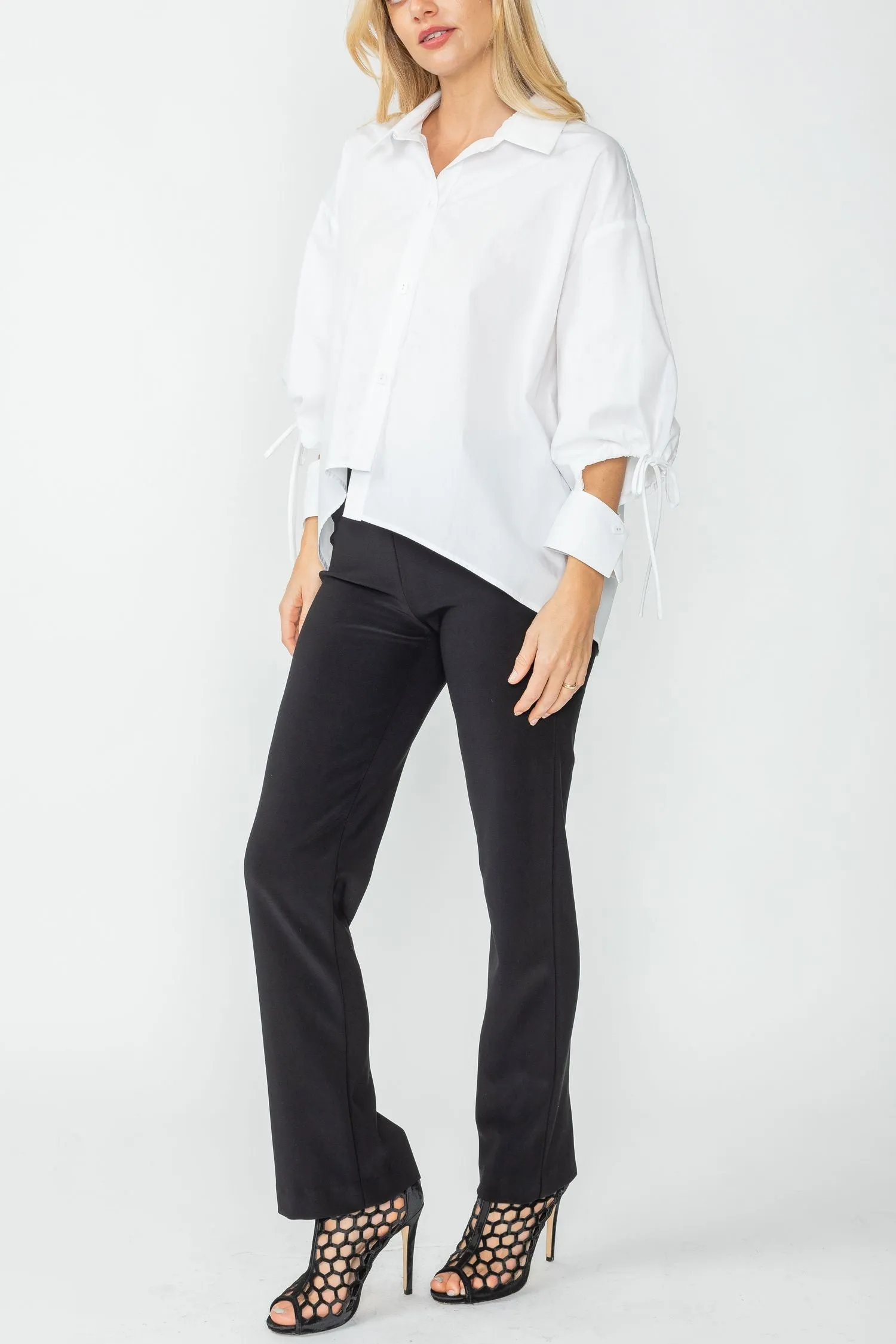 White Unbalanced Button Front Shirt