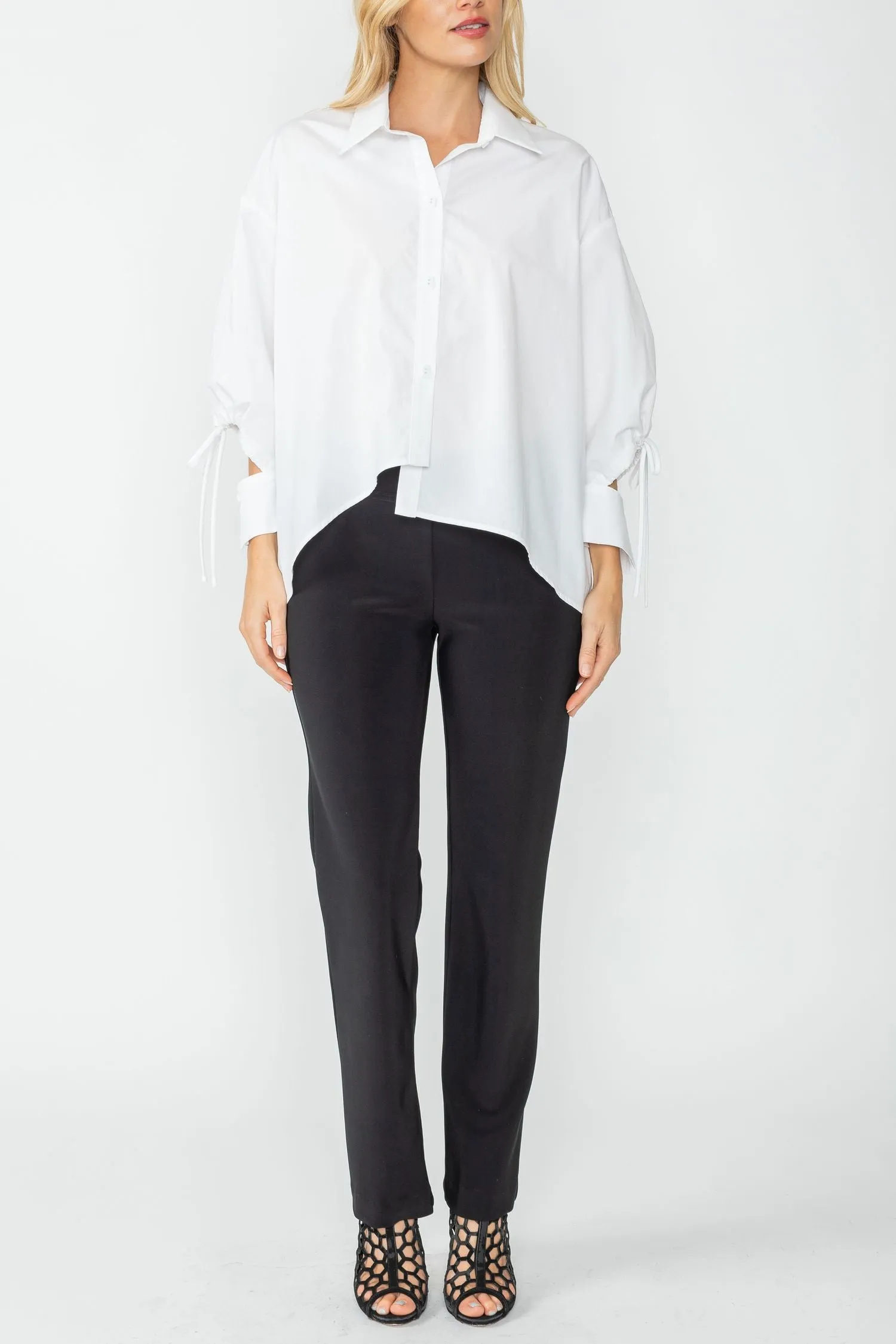 White Unbalanced Button Front Shirt