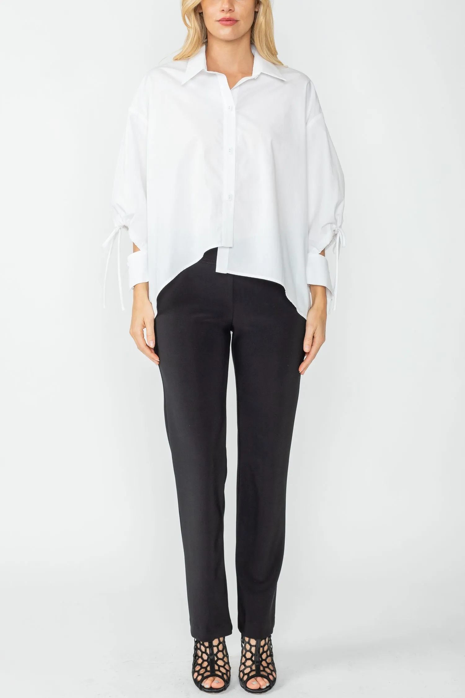 White Unbalanced Button Front Shirt